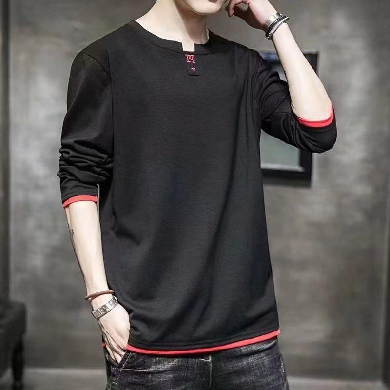 Odbavení: Pánské volné bavlněné tričko s dlouhým rukávem, kulatým výstřihem, ideální na jaro/podzim.