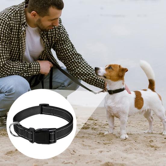 Reflective Dog Collar Nylon Dog Collar with Metal D-Ring Adjustable Fit Safe Dog Collar for Small Large Medium Dogs Night Walking