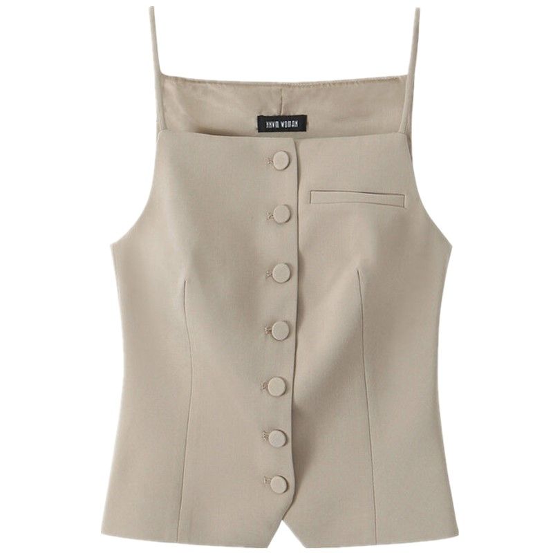 Fashion Style 2024 Fall and Winter New Women's Sling Easiest for Match Decorated Row Button Straight Collar Vest Style Tops 2010701