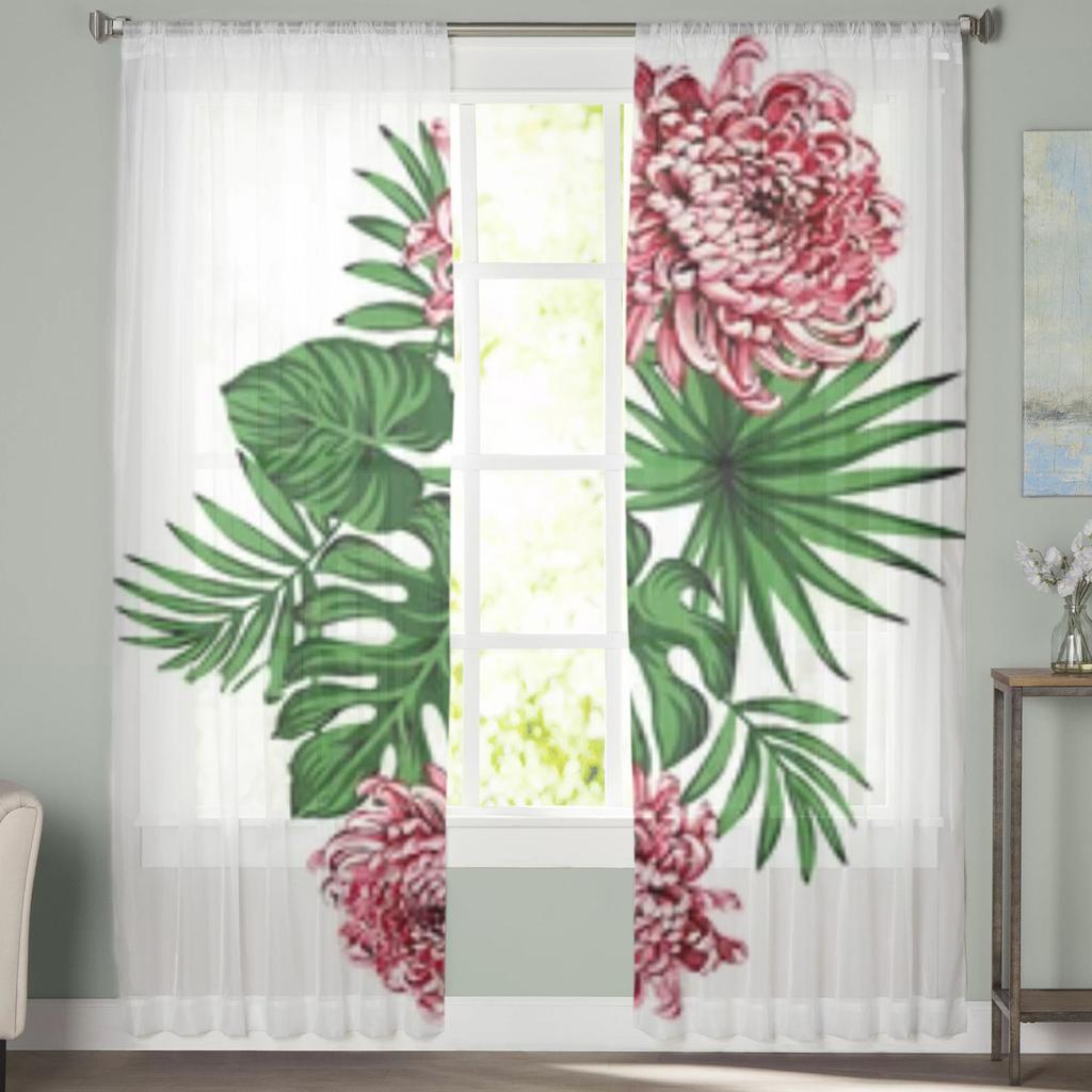 Akvarel Květiny Růže Šifon Průsvitné Závěsy Do obývacího pokoje Ložnice Dekorace Okno Tyl Záclony Závěsy