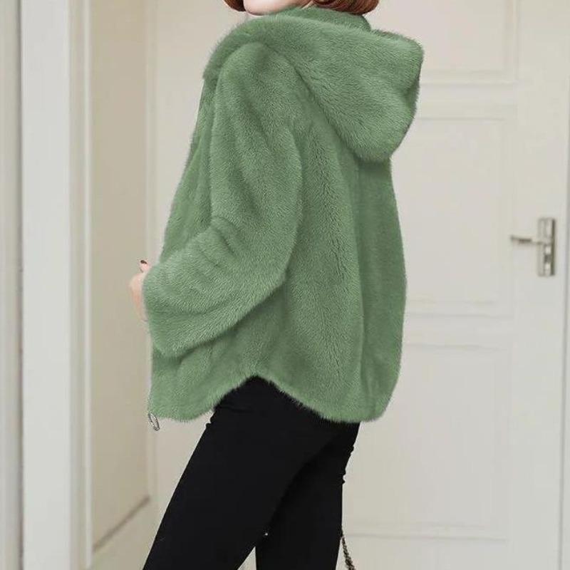 Fleece Thickened Hooded Fleece Sweater Cardigan Women's New Autumn and Winter Loose Imitation Lamb Plush Coat