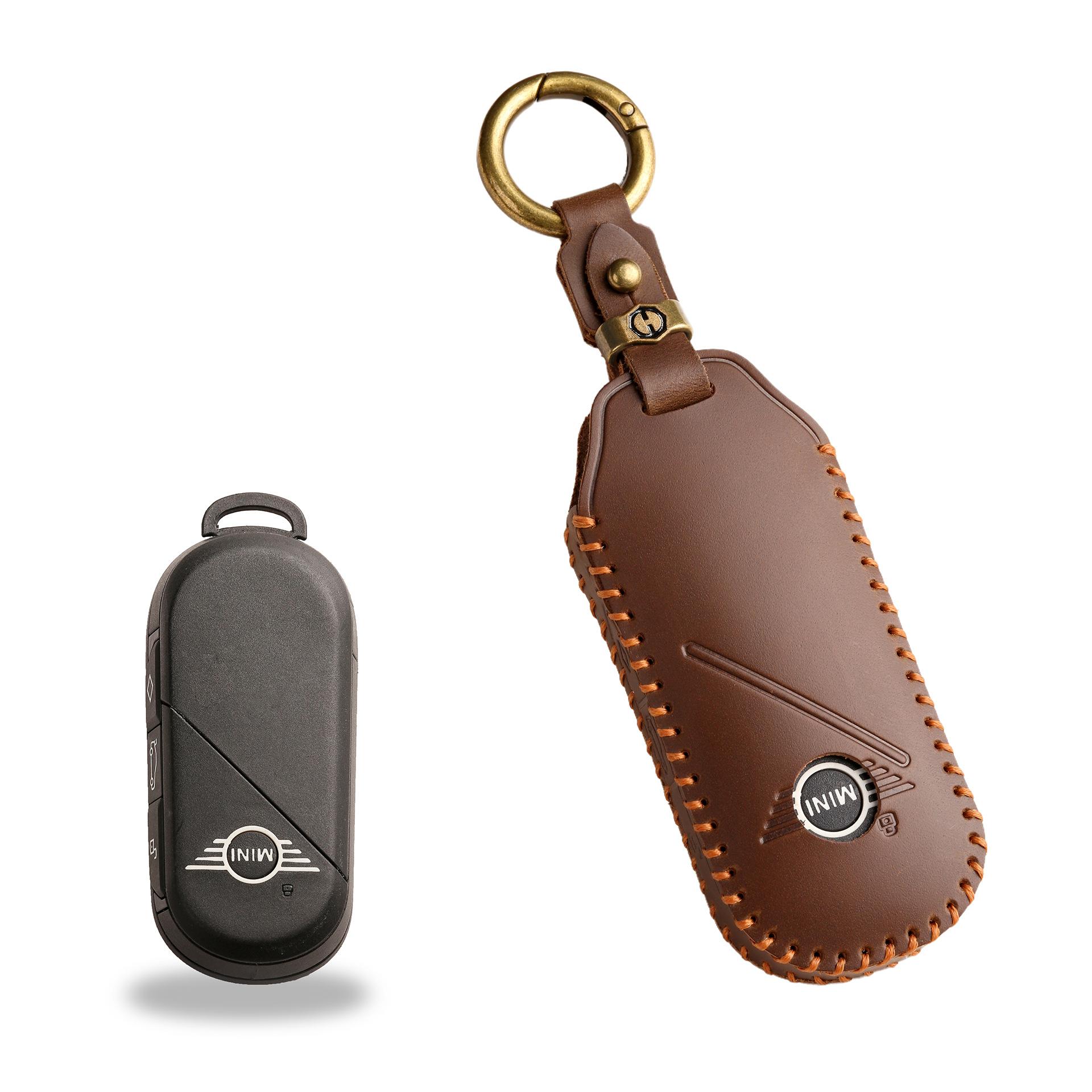 

Listed For Bmw Mini Key Cover Handmade Leather Car Key Protective Case Bag коричневый