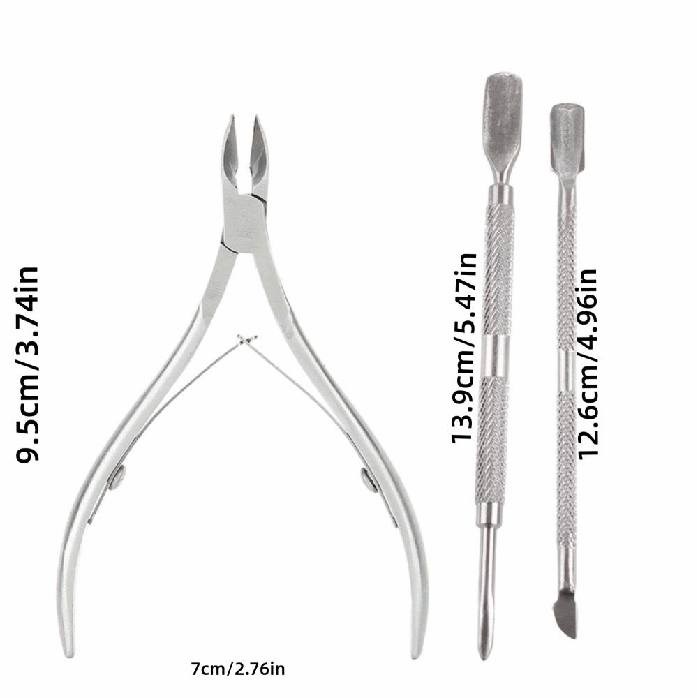 3pcs Silver Cuticle Nippers  Dead Skin Pusher Kit  For Fingernails