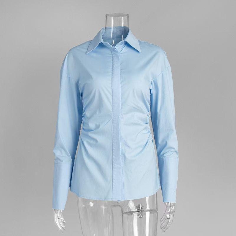 

Модный стиль Новинка Модная рубашка-поло с рюшами и длинными рукавами Приталенный силуэт Топы Рубашка с длинными рукавами Blue L