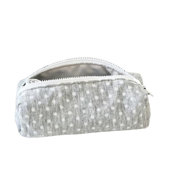 

Dotted Print Fabric Pencil Case Big Capacity Pen Pouches Travel Makeup Storage Bag for School Offices Travel Daily Use сірий