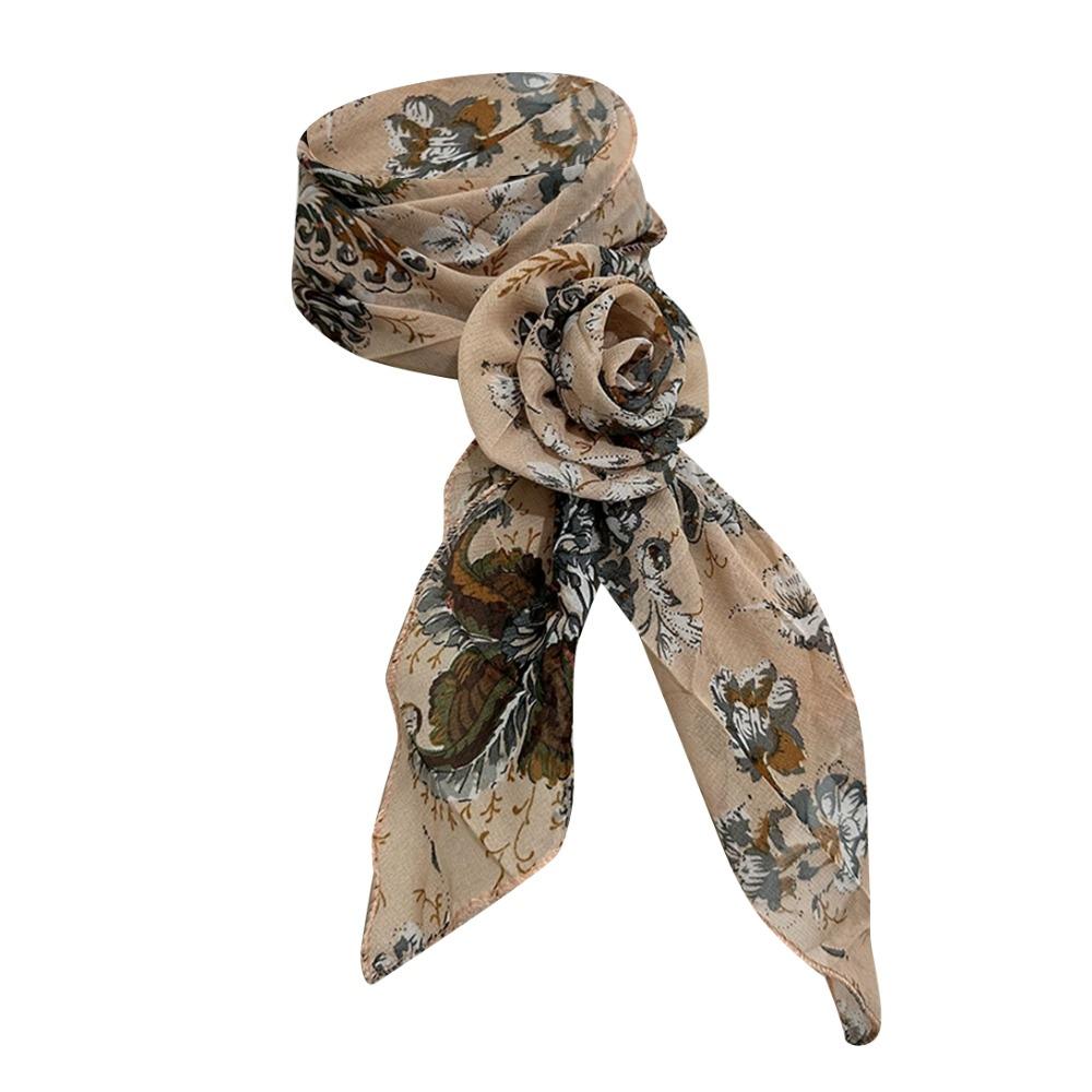 Detachable Silk Scarf Thin Floral Chiffon Scarves Fashion Neck Cover  For Women Lady Girls Female