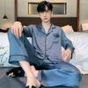 Pajamas Men's Spring Summer Summer Long Sleeve Silk Ice Silk Homewear Spring Autumn Thin Simulation Silk Satin Set