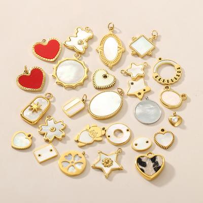CARLIDANA Classic Style Charm White Shell Stainless Steel DIY Jewelry Fashion Round Star Pendants Heart Bear Charms for Women