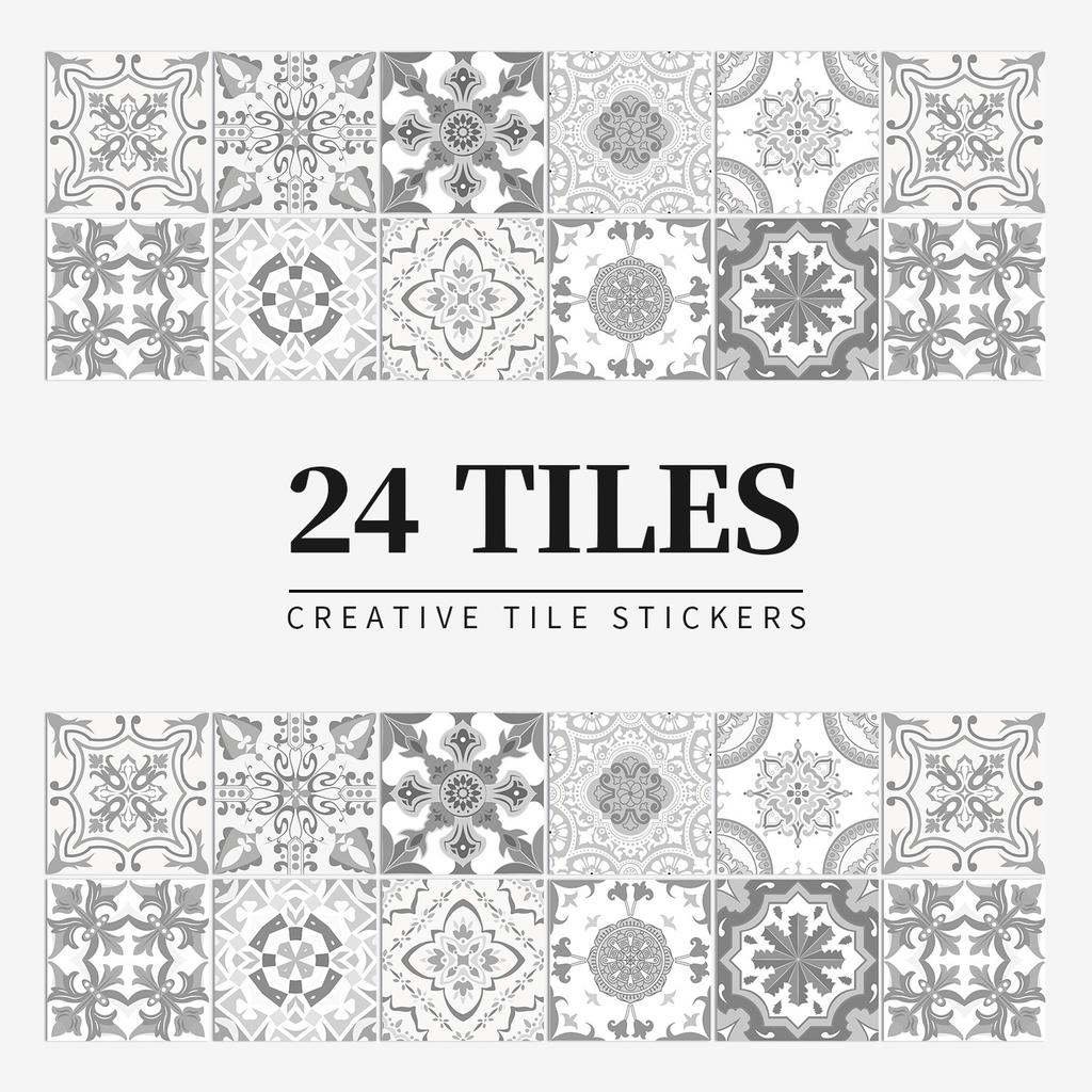 24 Pieces of European-style Tiles, Wall Stickers, Kitchen and Bathroom Waterproof and Oil-proof Tile Stickers, Self-adhesive