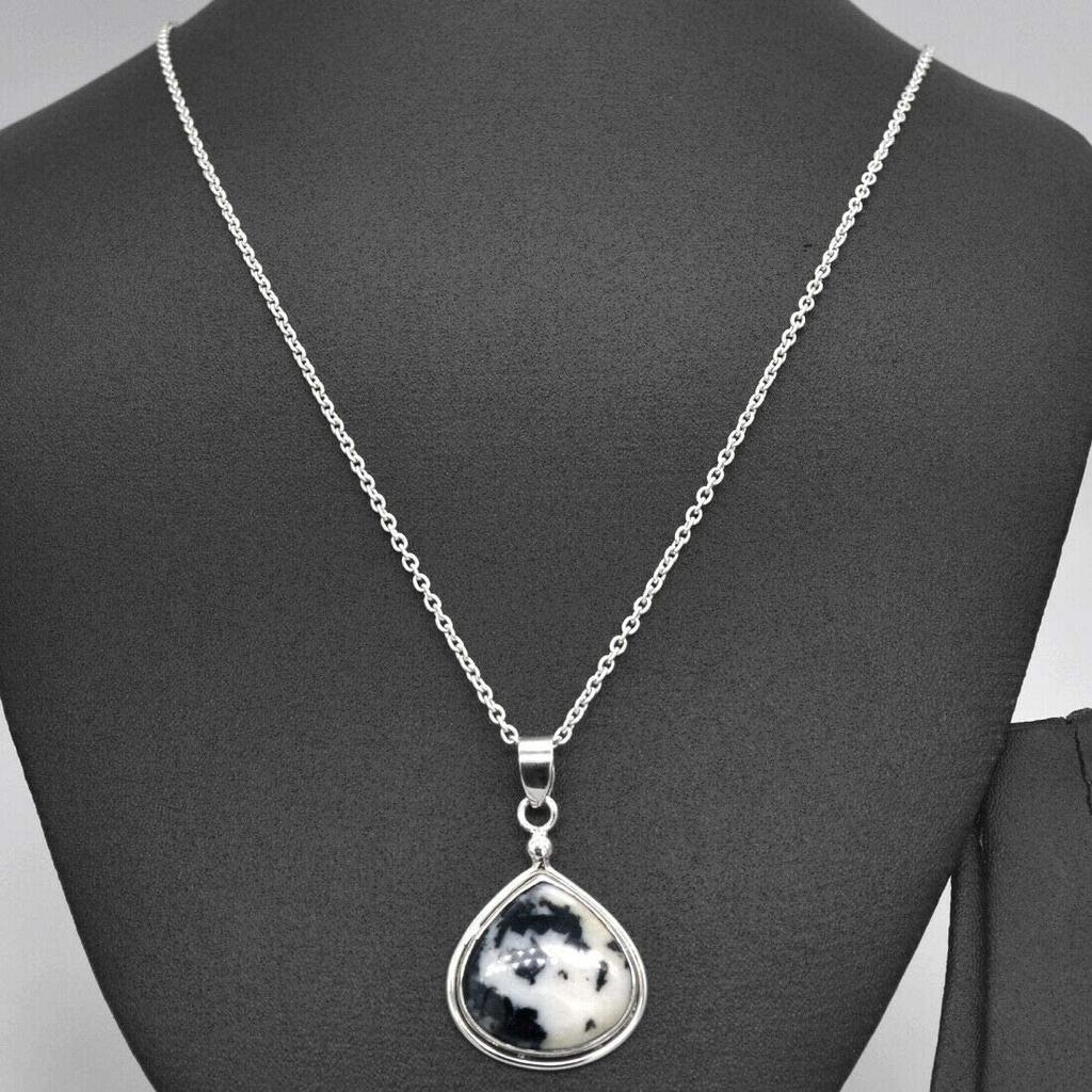 Κολιέ με πολύτιμο λίθο Δενδριτικό Οπάλιο, Χειροποίητο κόσμημα, Κολιέ από ασήμι 925, Δώρο για εκείνη, Δώρο γάμου, Ασημένιο κόσμημα με γούρι, Μοναδικό δώρο