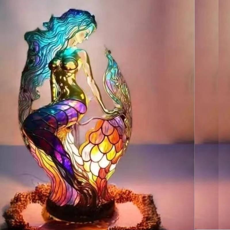 Colored Resin Vintage Mermaid Table Lamp For Daily Home Decorations Gifts And