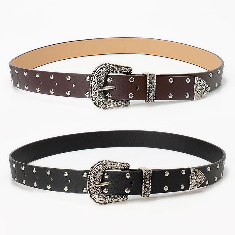 Y2k Vintage Faux Leather Belt With Alloy Buckle And Decorative Studs For Jeans And Outfits