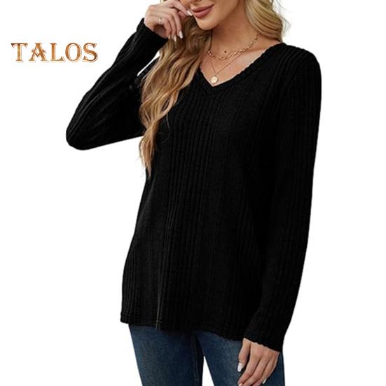 

Женская туника-свитер с V-образным вырезом и длинным рукавом, однотонные ребристые повседневные топы, облегающие трикотажные свободные топы на осень XL