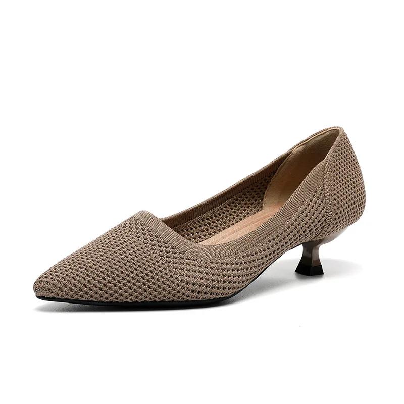 Damen Schuhe mit niedrigem Absatz Pumps Damenschuhe mit spitzer Zehenpartie weiche Sohlen Gestrickte mittelhohe Absätze Einzelne Schuhe für Damen kleiner Absatz