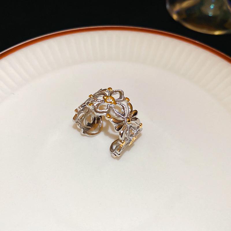 

Настоящее золотое гальваническое полосатое контрастное открытое кольцо - модные роскошные украшения для женщин 2# Ring-Flower