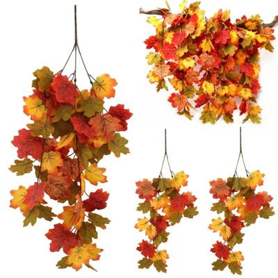 Neuer Halloween Simulierte Ahornblatt-Girlande Wandbehang Herbstparty Wandbehang Rattan Erntefest Blatt Rattan Ahorn Deko