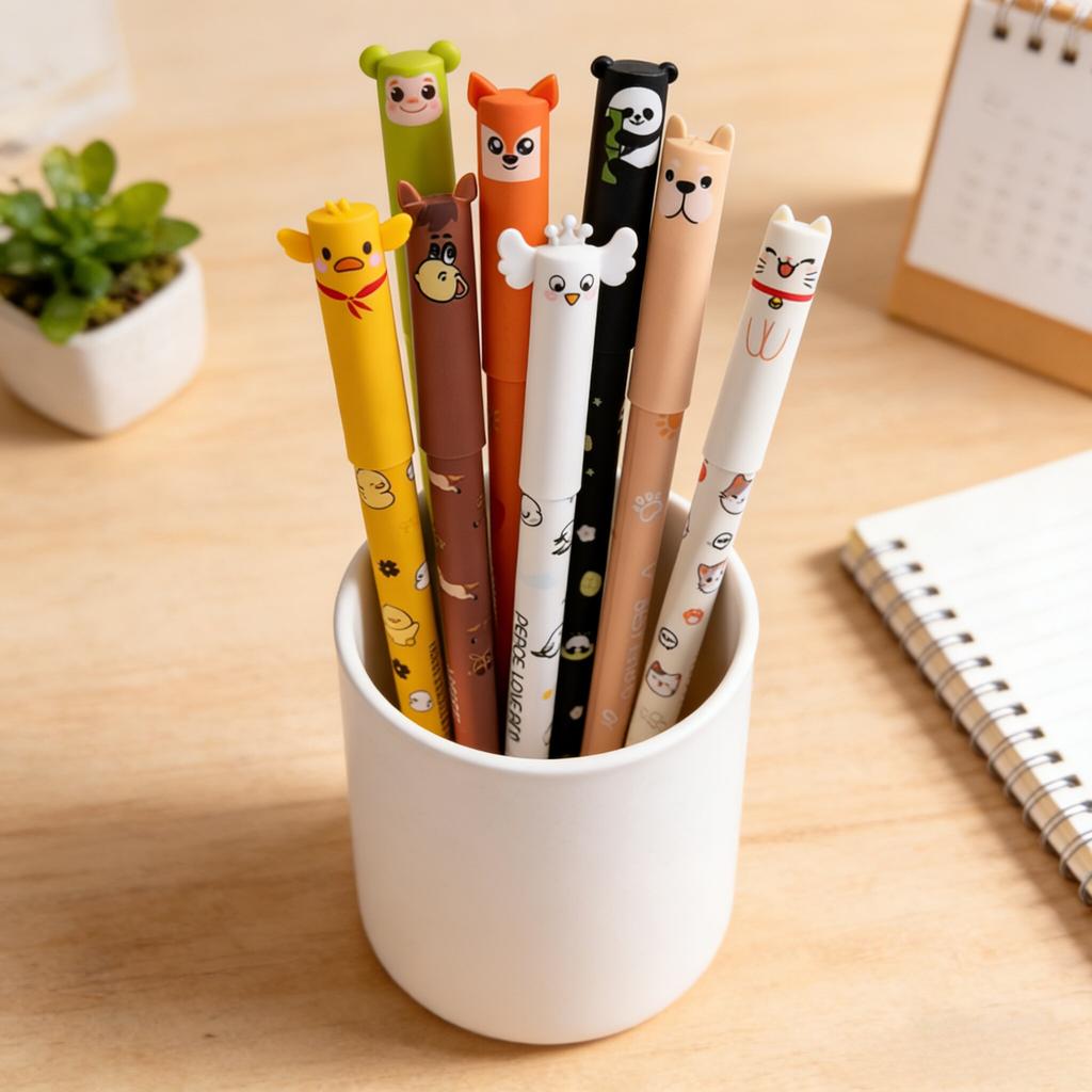 8pcs of erasable cartoon gel pens, 8 colors of colored pen refills, 0.7mm colored pen refills, for note-taking, marking gel pens