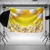 Lebendiger Gelber Gänseblümchen- und Luftballon-Hintergrund, Florale Szene, Fotografie-Hintergrundtuch