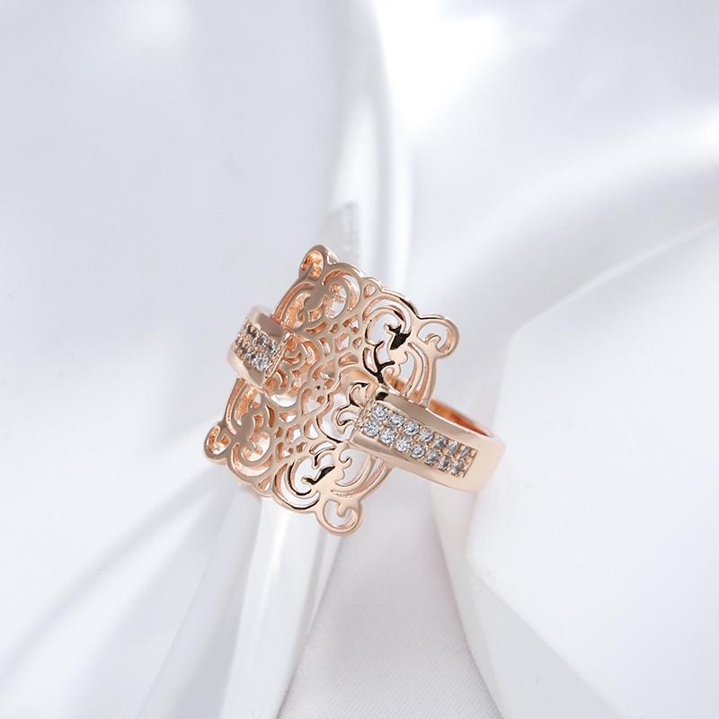 Rose Gold Color Square Big Ring For Women Vintage Natural Zircon Glossy Metal Ethnic Bride Ring Daily Jewelry