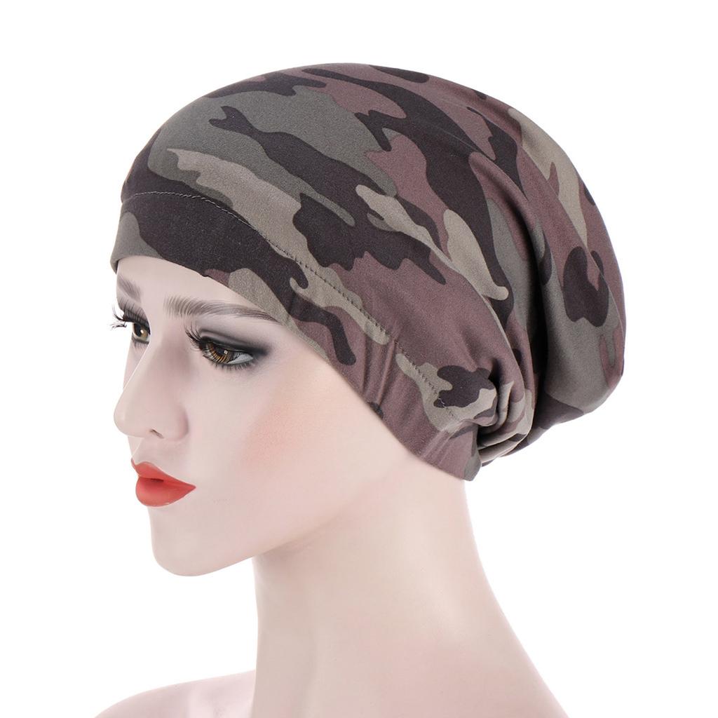 Soft Stretch Cotton Muslim Underscarf Cap Floral Pattern Lightweight Breathable Head Covering for Women Slouchy Beanie Chemo Hat