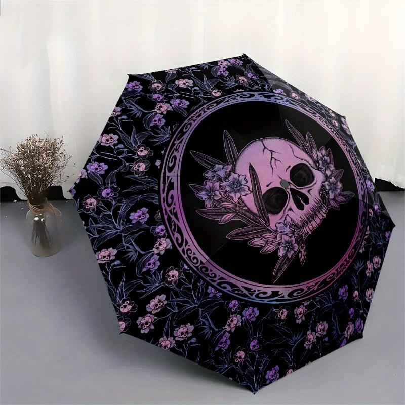 Gothic Skull & Floral Pattern Sticker Decal Laptop Phone Car Window Bumper Vinyl Decoration Pink Purple Black Umbrella, Halloween & Christ