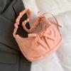 Women Casual Underarm Bag with Ruched Drawstring Strap Bow Leisure Satchel Bag Solid Color Cute Sling Bag Female Daily Handbag