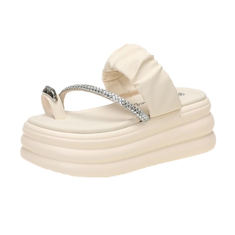 Fashion Women Summer Bling Chunky Slippers High Platform Flip Flops 7.5CM Wedge Heels Slides Sweet Girl Sandals Open Toe Beach Slippers