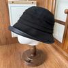 Niche Leather Edge Basin Hat Female Three-dimensional Pleated Solid Color Bucket Hat Autumn and Winter Commuting Versatile Atmosphere Bucket Hat