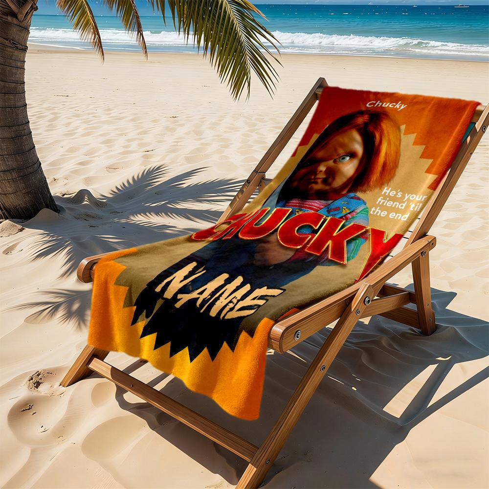 Chucky's Fiery Journey Customizable Name Beach Towel Quick-Dry Soft Microfiber