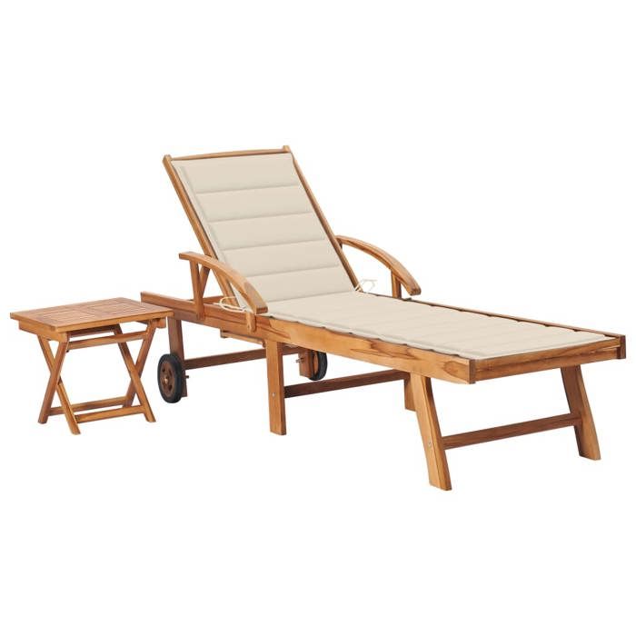 VidaXL Chaise longue avec table et coussin Bois de teck solide 3063023