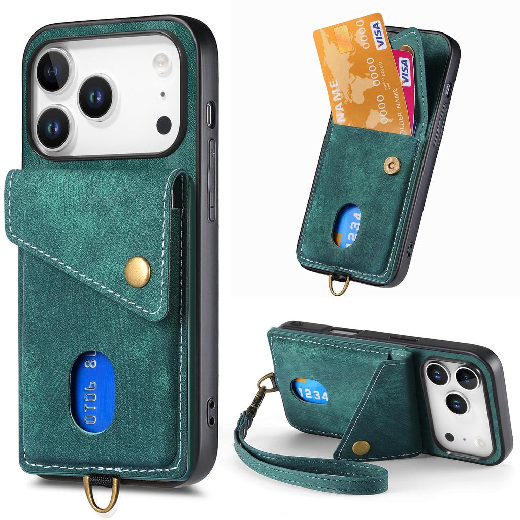 For iPhone 17 Pro Max Case with Card Holder Kickstand Leather Phone Back Cover