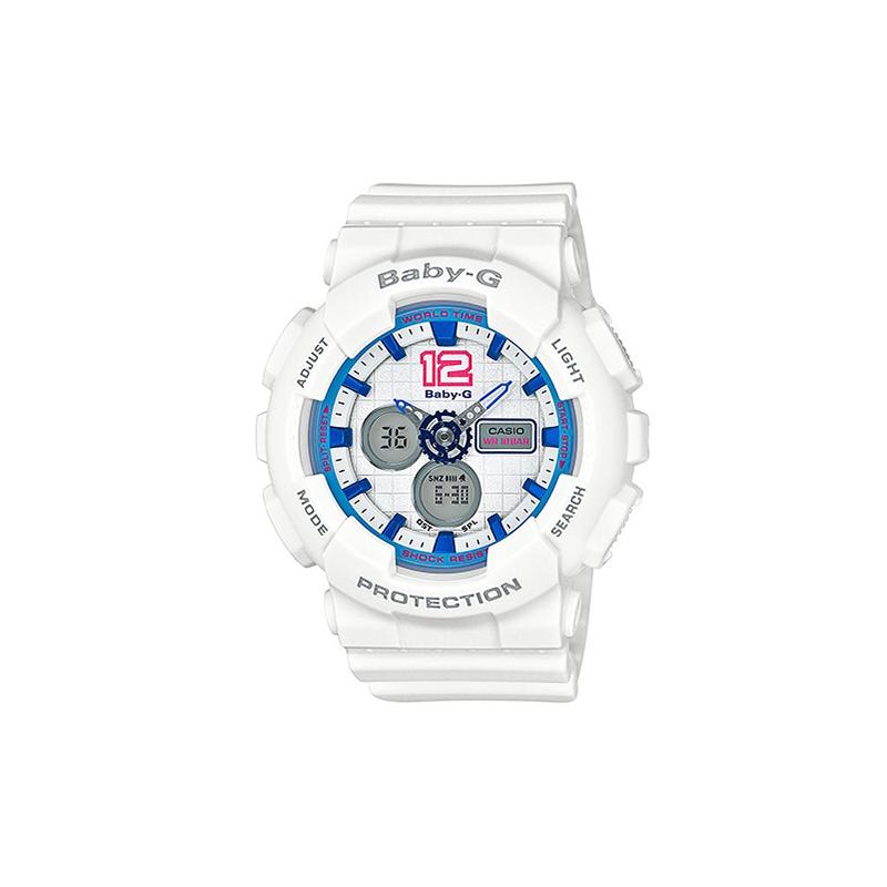 

Casio CASIOBABY-G series large dial dual display multi-function watch radio-controlled quartz movement resin strap Japanese and Korean BA-120-7B2021 белый
