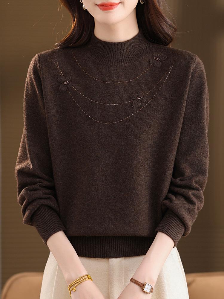 Winter-Strickpullover mit halbem Kragen für Mütter - Vielseitiges Herbst-/Winter-Pullover-Oberteil für Frauen mittleren Alters und ältere Frauen