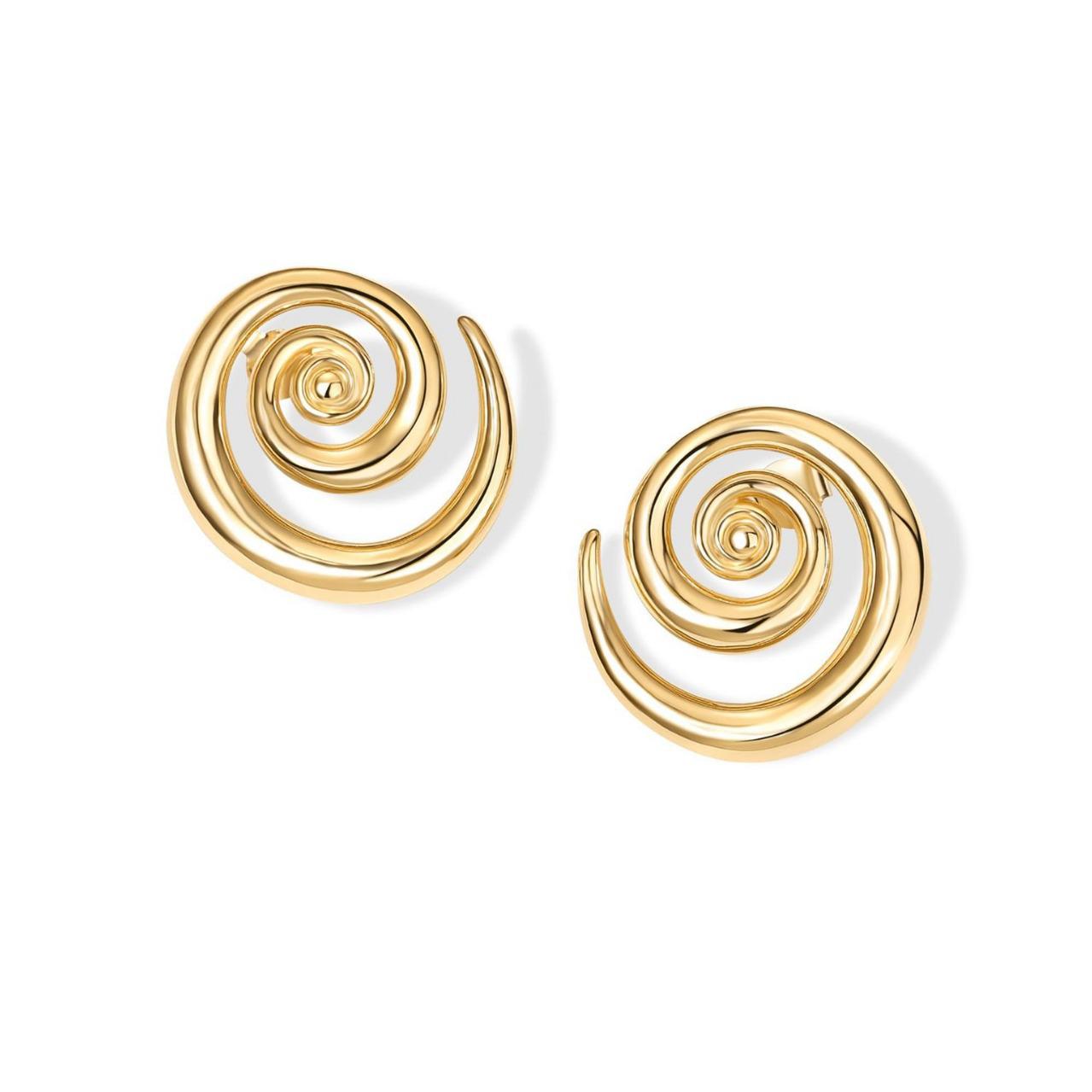 18K Gold Rotating Pattern Thread Earrings for Women, Trendy INS Style Design, Fashionable Ear Pendants. золотой