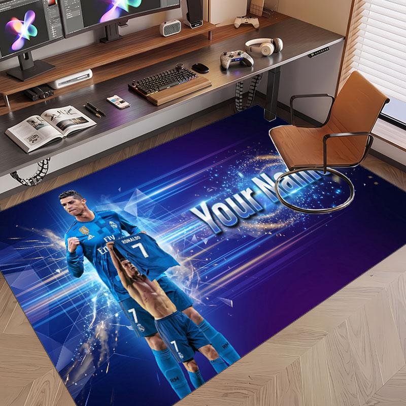 Tappeto Personalizzato Cristiano Ronaldo Modello Stampa Nome Testo Morbido Antiscivolo Tappeto per Pavimento per Decorazione Interna Casa