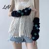 Dunkle Gothic Mode Handschuhe Sternenstrick Armstulpen Fingerlos für Damen Mädchen Lolita Alltag Ärmel Stil Gestreift Häkeln Cosplay Kostüm