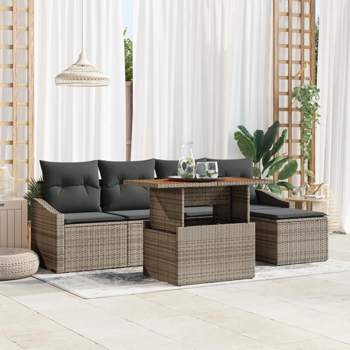 VidaXL Canapé de jardin 6 pièces avec coussins gris en poly rotin 3358561
