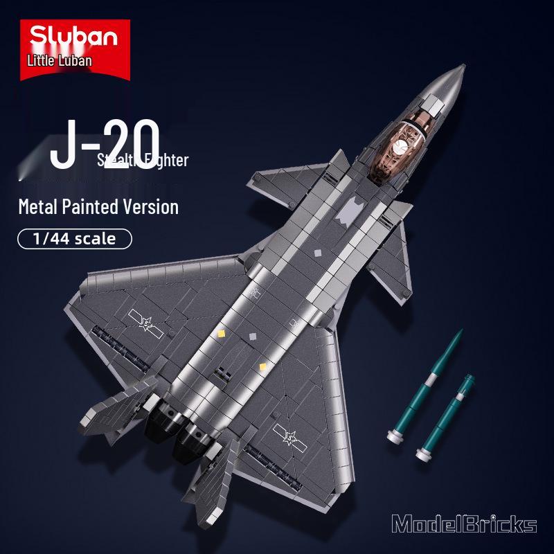 Xiao Luban J-20 Fighter Plane Block Model - Children's Educational Toy & School Gift