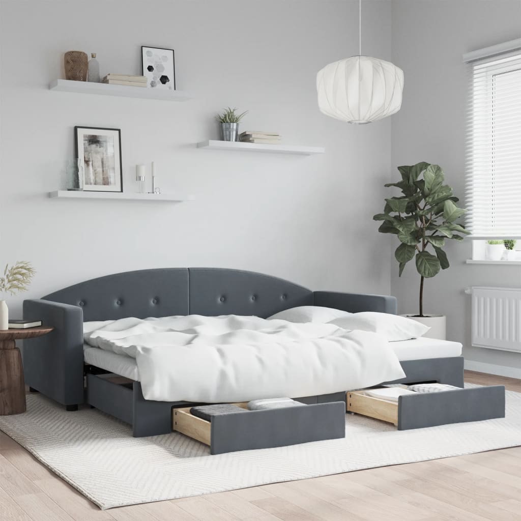 Extendable Daybed with Drawers Dark Grey 80x200 cm Velvet