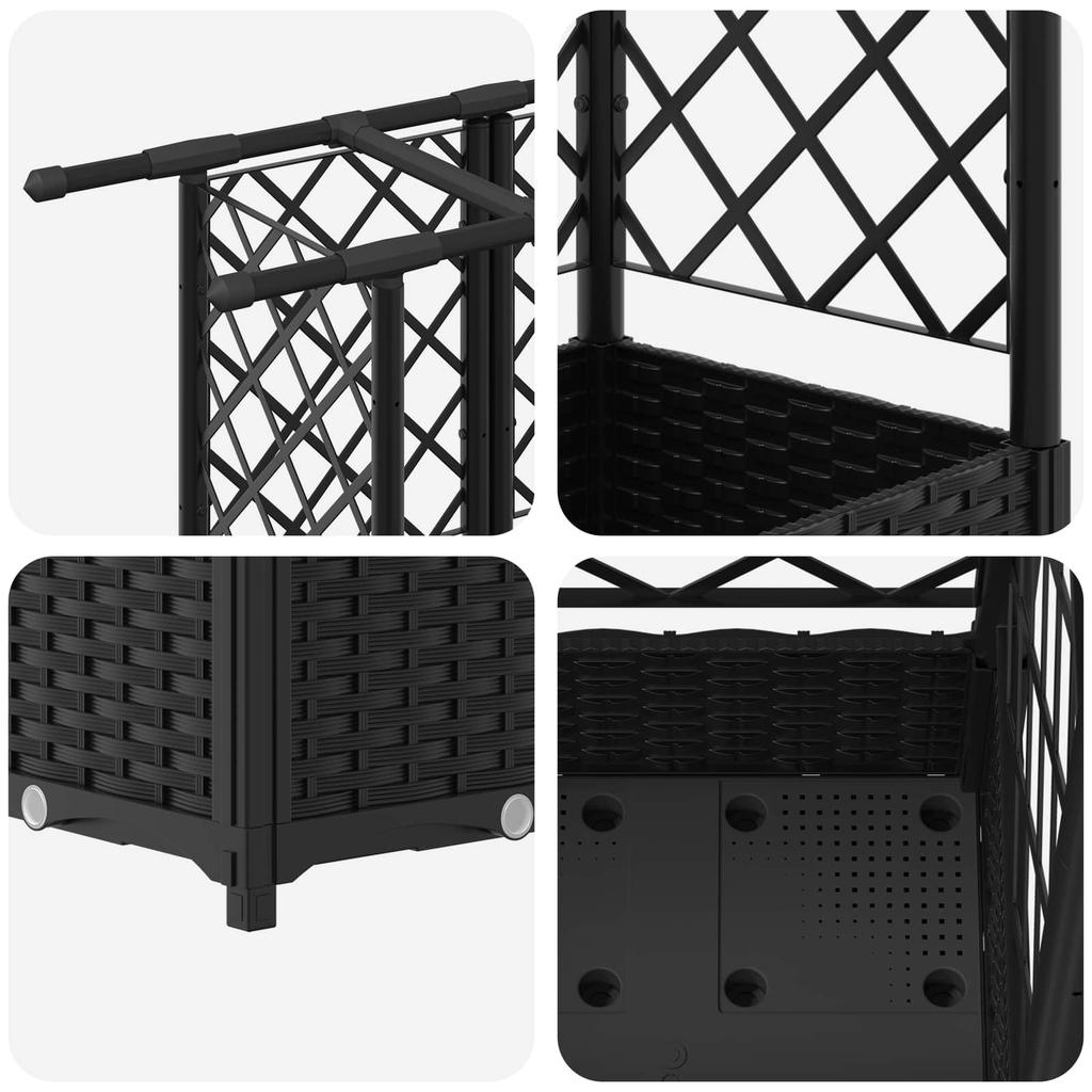 Elevated Planter with Trellis and Hanging Roof Black 124 x 40 x 123 cm PP