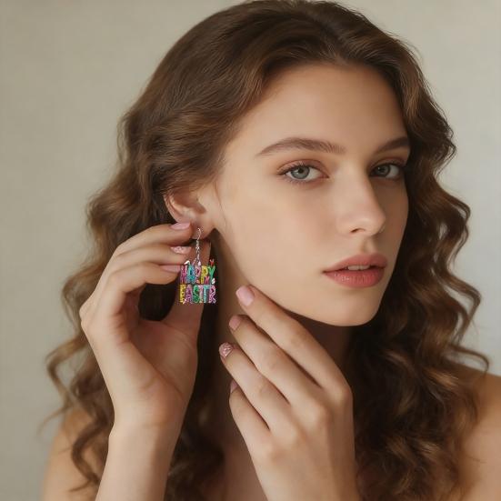 1 Par de Pendientes de Gancho Acrílico Plano 2D Coloridos con Colgante de Letra Inglesa Pendientes Colgantes Accesorios de Joyería Ligeros