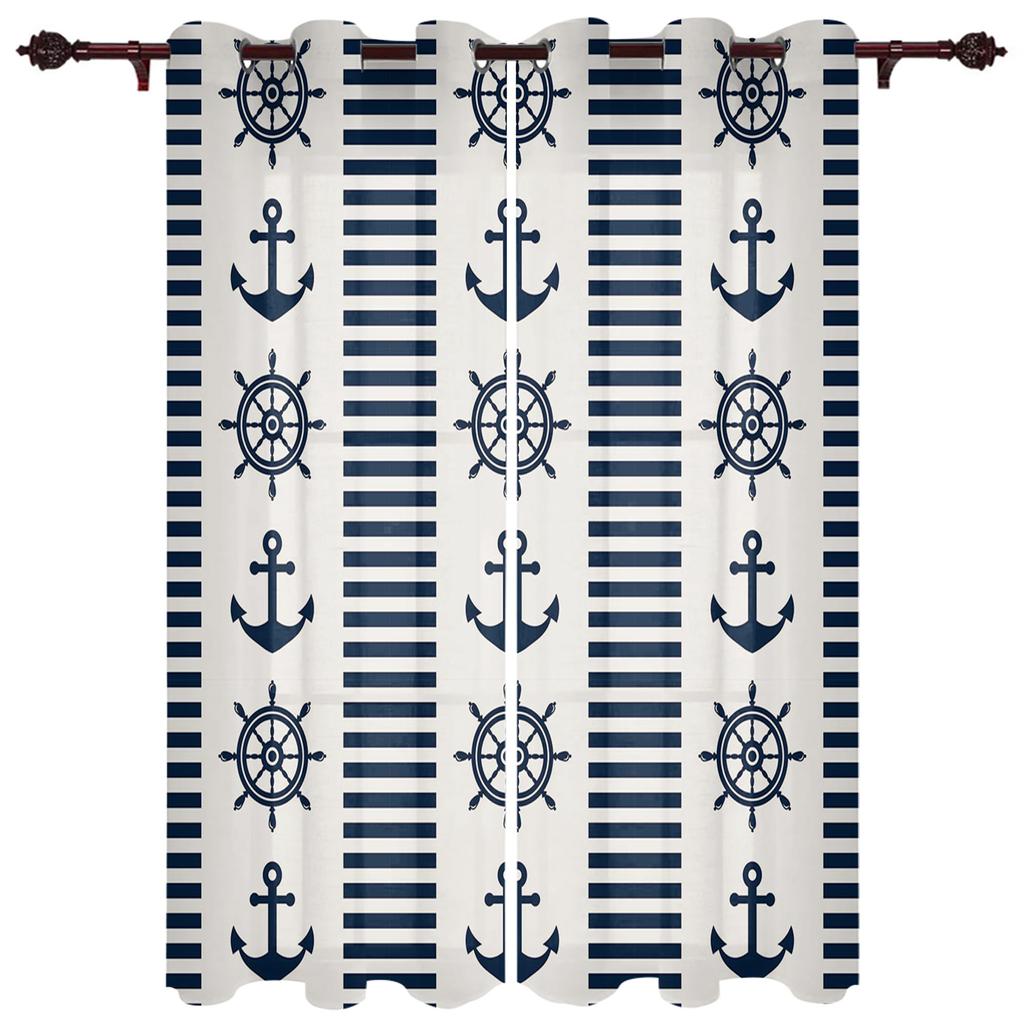 Tenda per Casa Ancora Blu Barca Pesce Camera da Letto Tende per Cucina Articoli Decorativi per Soggiorno Tende per Finestre per Soggiorno