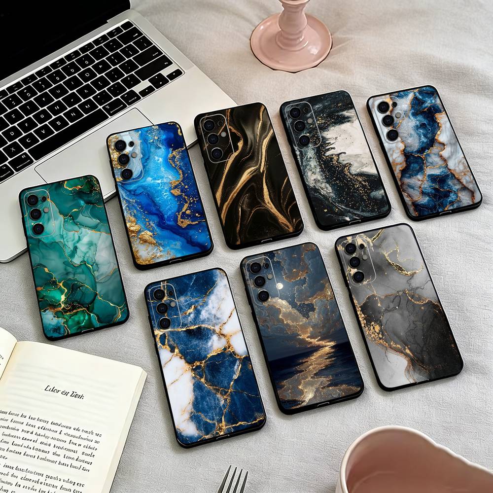Marble Art Black Gold Phone Case Black Silicone Soft For Samsung S25,S24,S21,S22,S23,S30,Ultra,S20,Plus,Fe,Lite