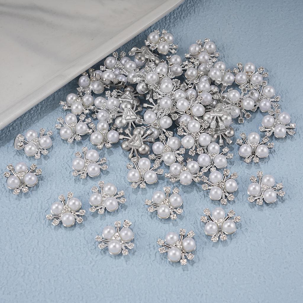 2026 New 2cm 50/57pcs with Diamond Pearl Flower, Imitation Diamond Button Hat Clothing Decoration Sewing Accessories, DIY Crafts