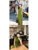 Elegant 2024 Summer Green Frog Button Dress: Chic Slimming, New Chinese Style, Long Dress.