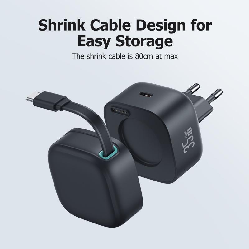 New EU US UK Plug Retractable Magnetic USB GaN Charger 35W Type C PD Fast Phone ChargerBuilt Quick Charge Cable For Travel