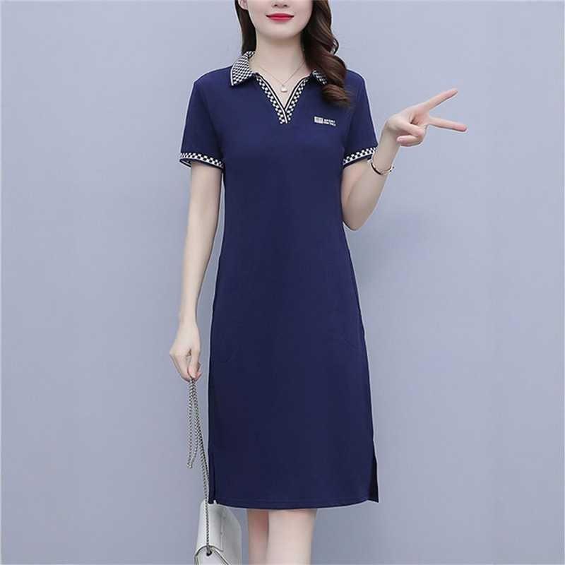 

Платье ПОЛО для женщин на лето, с лацканами, темпераментное, большого размера, повседневное, спортивное, средней длины, футболка 2XL