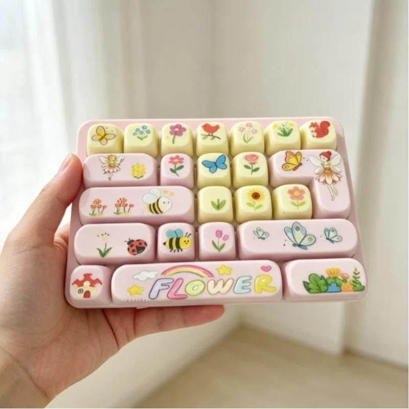 Cute Cartoon Animal Flower Floral Prints Keyboard Button Stress Relief Toy Bag Pendant Ornament Kids Decompression Toys
