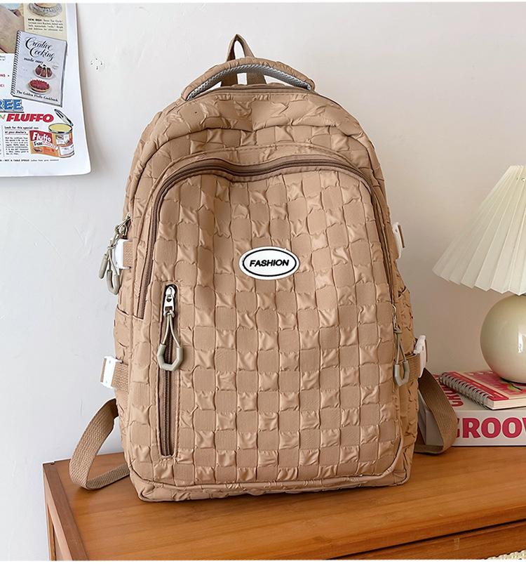 Schoolbag Spring and Summer New Middle School Student School Bag Female Korean Edition Campus Style Rhombus Fashion High School Student Large Capacity