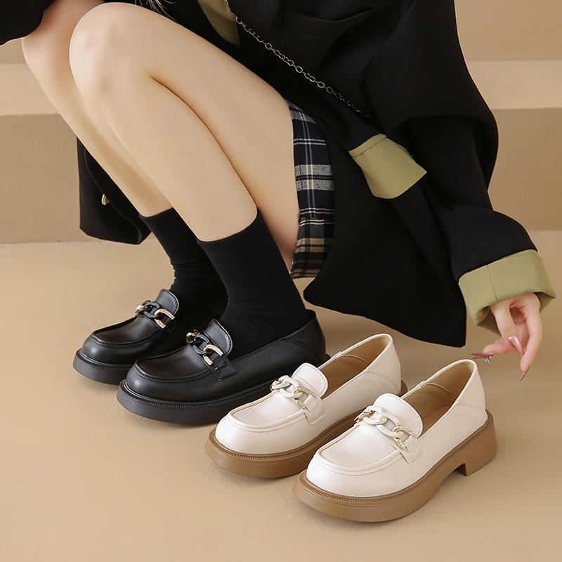 Black Thick-soled Heightening Women's Summer New Single Shoes with Skirts and Small Leather Shoes